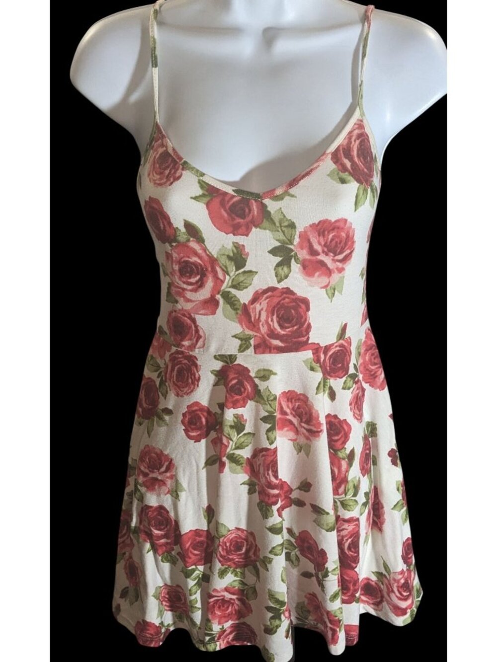 Forever 21 Floral Skater Dress Red White Spaghetti Strap Romantic